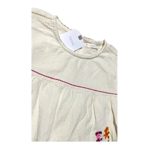Next Girls 9yr Natural Embroidered Swing Top - Picture 2 of 6